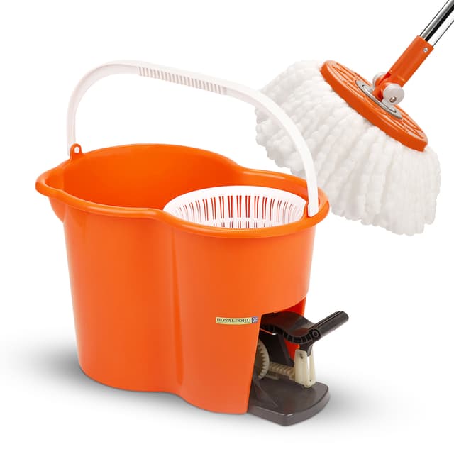 Royalford RF4238 360 Mop and Bucket Set - Modern Spin 360 Degree Spinning Mop Bucket| Adjustable Handle, Press Pedal & Dispenser Separates Clean and Dirty Water | Ideal for Marble, Tile, Woo