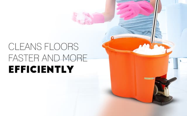 Royalford RF4238 360 Mop and Bucket Set - Modern Spin 360 Degree Spinning Mop Bucket| Adjustable Handle, Press Pedal & Dispenser Separates Clean and Dirty Water | Ideal for Marble, Tile, Woo