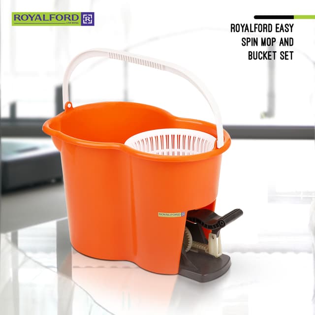 Royalford RF4238 360 Mop and Bucket Set - Modern Spin 360 Degree Spinning Mop Bucket| Adjustable Handle, Press Pedal & Dispenser Separates Clean and Dirty Water | Ideal for Marble, Tile, Woo
