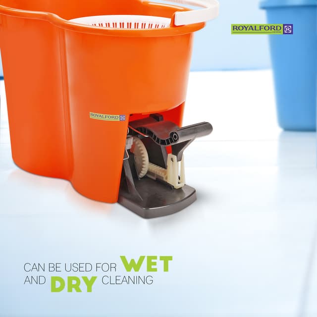 Royalford RF4238 360 Mop and Bucket Set - Modern Spin 360 Degree Spinning Mop Bucket| Adjustable Handle, Press Pedal & Dispenser Separates Clean and Dirty Water | Ideal for Marble, Tile, Woo