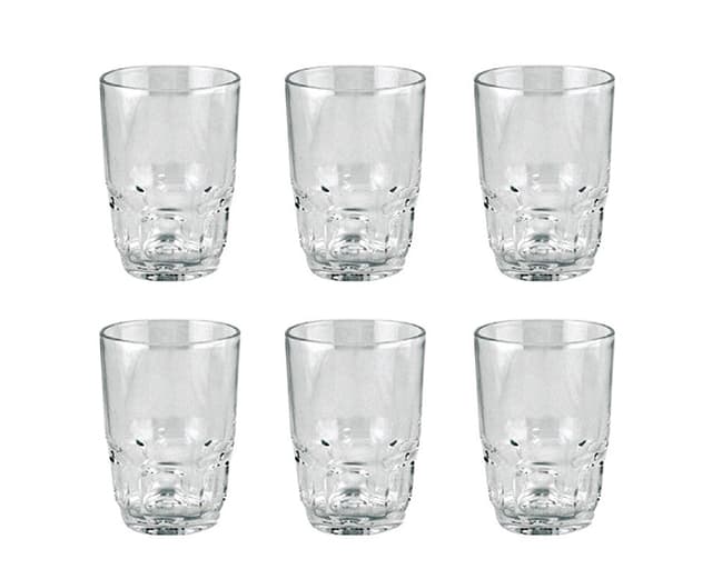 Royalford 250ml 6Pcs Glass - Portable Light Weight Water Cup Drinking Glass | Transparent Body with Dishwasher Safe | Ideal for Party Picnic BBQ Camping Garden