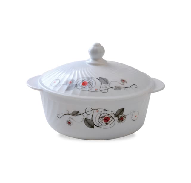 Royalford 2 Litre Opal Ware Liza Casserole - Tempered Lid Round Deep Serving Casseroles Bowl with Stackable Design | Durable & Safe to Use | Ideal to Storing & Serve Multiple Dishes