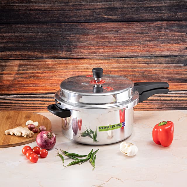 Royalford 7.5L Aluminum Pressure Cooker - Comfortable Handle Evenly Heating Cooker