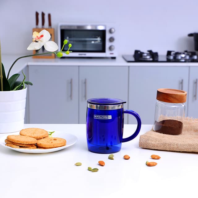 Royalford 14Oz Stainless Steel Travel Mug - Coffee Mug With Handle & Lid Travel Friendly