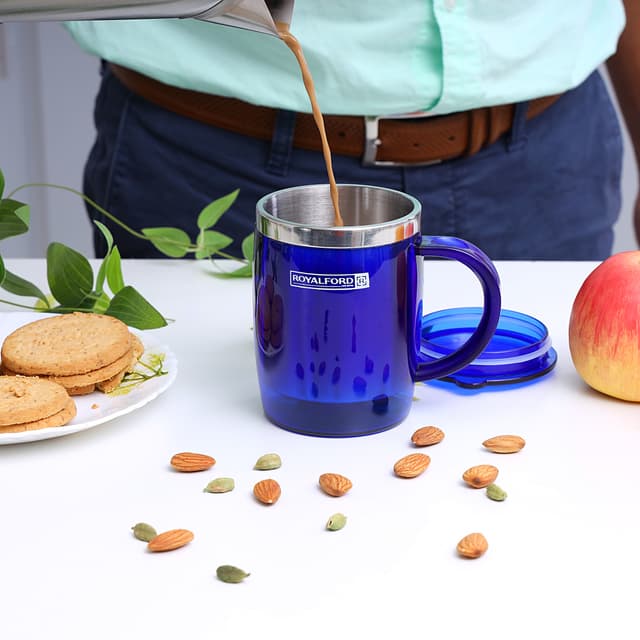 Royalford 14Oz Stainless Steel Travel Mug - Coffee Mug With Handle & Lid Travel Friendly