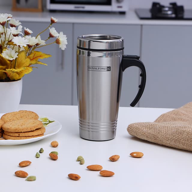 Royalford 16Oz Travel Mug - Portable With Comfortable High Grip Handle, & High-Grade Thick Wall