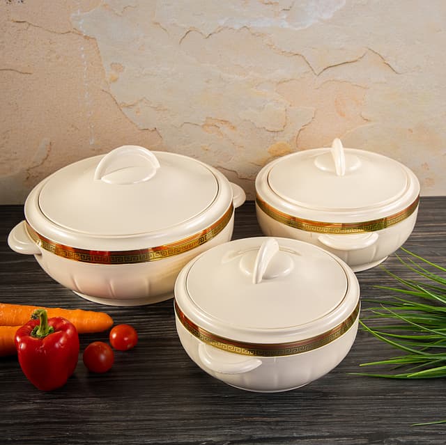 Royalford 3Pc Hot Pot Insulated Food Warmer - Thermal Casserole Dish - Double Wall Insulated Serving