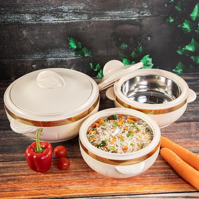 Royalford 3Pc Hot Pot Insulated Food Warmer - Thermal Casserole Dish - Double Wall Insulated Serving