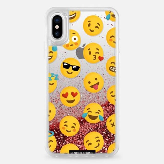 كفر آيفون بخلفية ايموجيز  Casetify - Glitter Case Rose Gold Emoji Love for iPhone XS/X