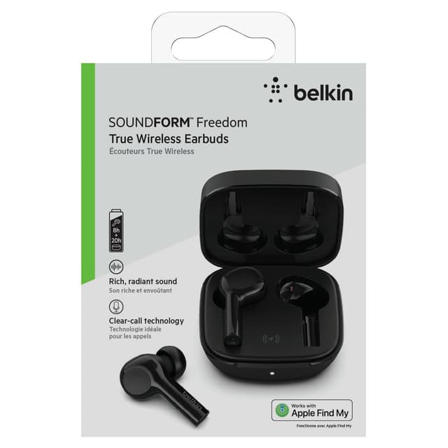 سماعات ايربود بخاصية تتبع ENC - أسود -  FREEDOM True Wireless Earbuds - Bluetooth Earphone Works w/ Apple Find My, Bass, Advanced Noise Reduction - Belkin
