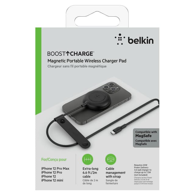 Belkin Magnetic Wireless Charger Pad 7.5W - MagSafe Compatible, Safe and Secure, for Apple iPhone 12 Mini, iPhone 12, iPhone 12 Pro, iPhone 12 Pro Max - Black