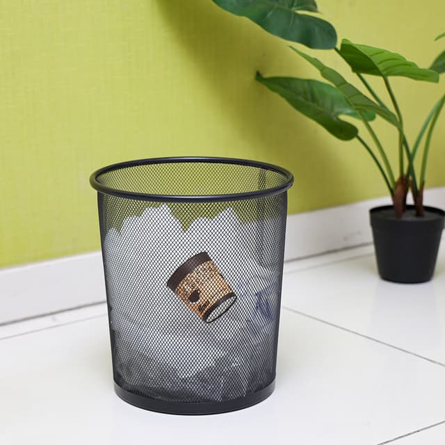 سلة مهملات Dustbin Circular Mesh Wastebasket Trash Can من Delcasa