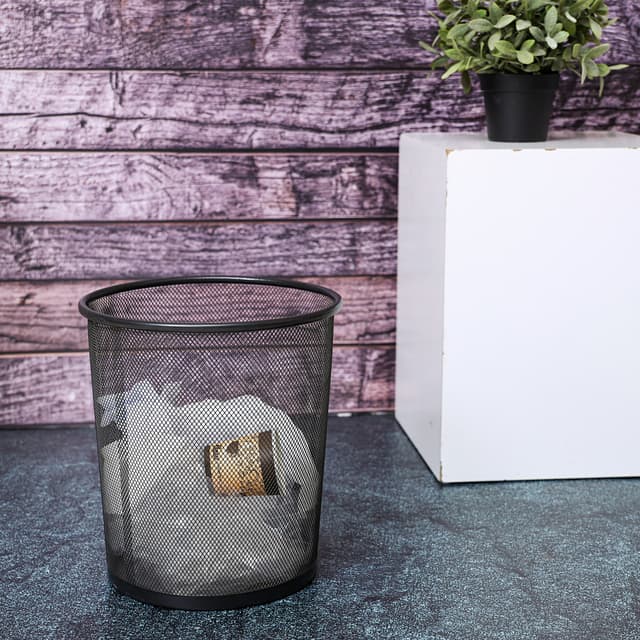 سلة مهملات Dustbin Circular Mesh Wastebasket Trash Can من Delcasa