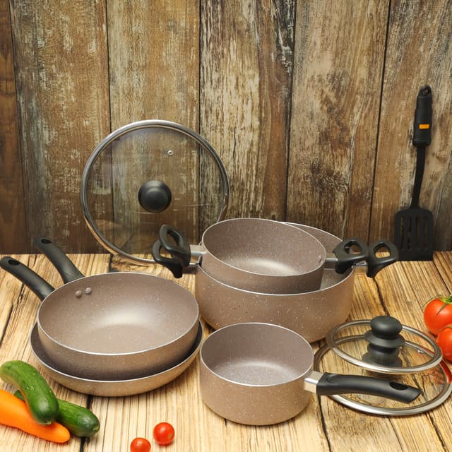 طقم أواني طهي غرانيت Granite Coated Smart Cookware Set - Delcasa