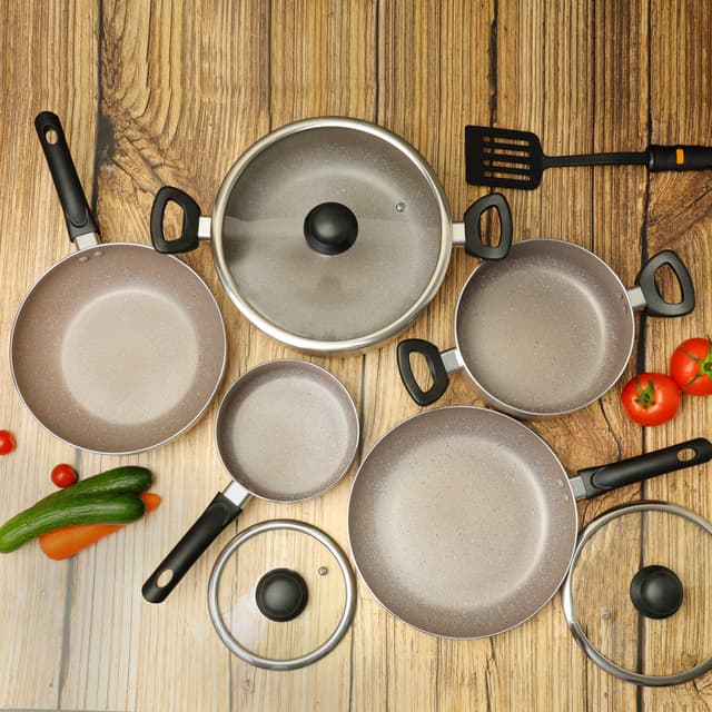 طقم أواني طهي غرانيت Granite Coated Smart Cookware Set - Delcasa