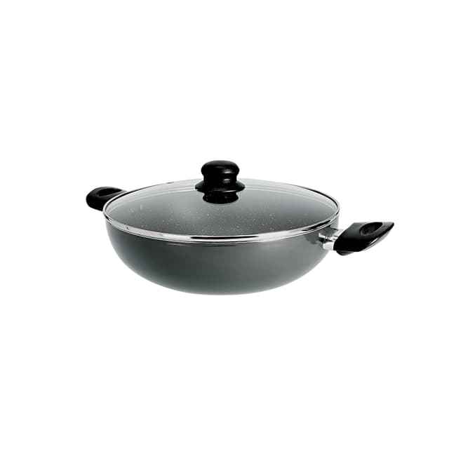 Delcasa Aluminium Wok Pan With Glass Lid, 28 Cm - Induction Safe Frying Pan With Durable Non-Stick