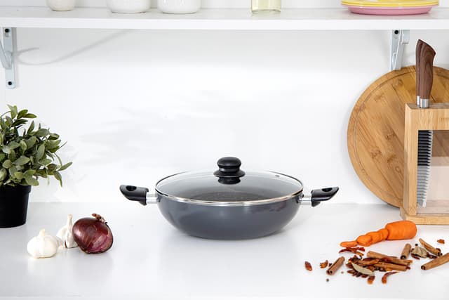 Delcasa Aluminium Wok Pan With Glass Lid, 28 Cm - Induction Safe Frying Pan With Durable Non-Stick