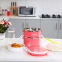 حافظة طعام بطبقتين - 1700 مل - وردي 2 Layer Round Lunch Box - Delcasa