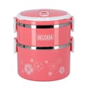 حافظة طعام بطبقتين - 1700 مل - وردي 2 Layer Round Lunch Box - Delcasa