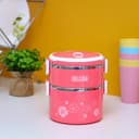 حافظة طعام بطبقتين - 1700 مل - وردي 2 Layer Round Lunch Box - Delcasa