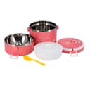 حافظة طعام بطبقتين - 1700 مل - وردي 2 Layer Round Lunch Box - Delcasa