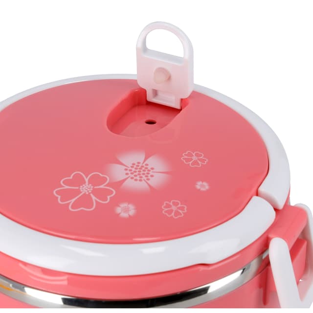 حافظة طعام بطبقتين - 1700 مل - وردي 2 Layer Round Lunch Box - Delcasa