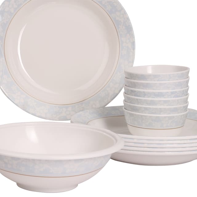 Delcasa Melamineware Dinner Set 20Pcs, DC1919 - 10" Deep Plate, 8" Flat Plate, 4" Bowl, 8.5 Bowl, Rice Spoon, Dishwasher Safe, Freezer Safe