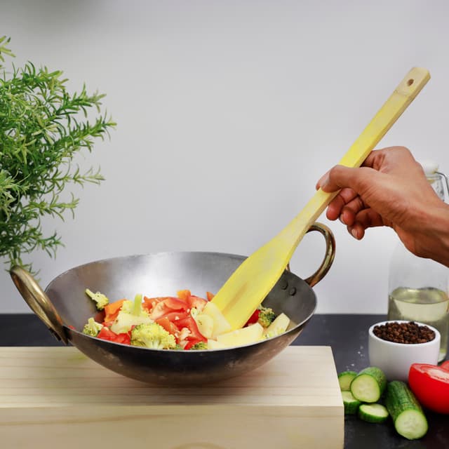 Delcasa Iron Kadai with Deep Round Bottom and Strong Handle | DC1989 | Traditional 23 cm Deep Frying Kadai | Ideal for Home Cooking, Restaurant Kitchen and Catering