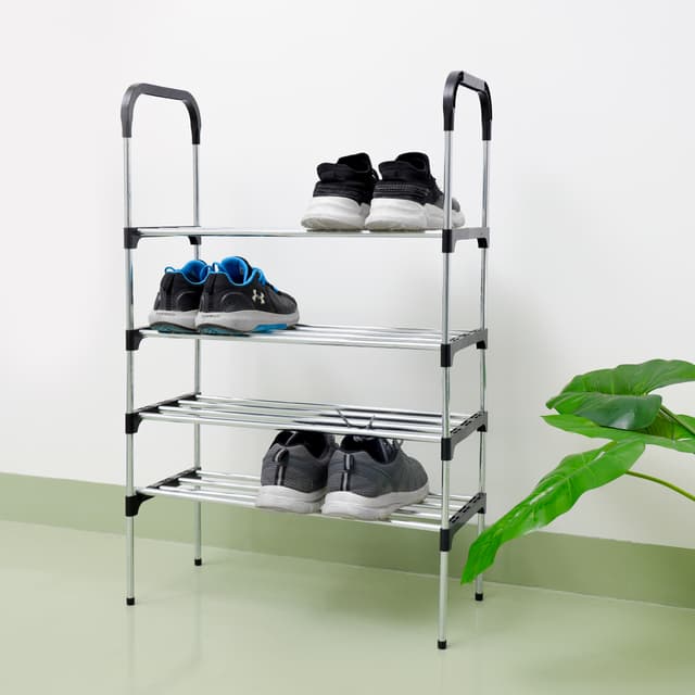 رف أحذية معدني - 4 رفوف Shoe Rack, Chrome-Finish Durable Iron - Delcasa