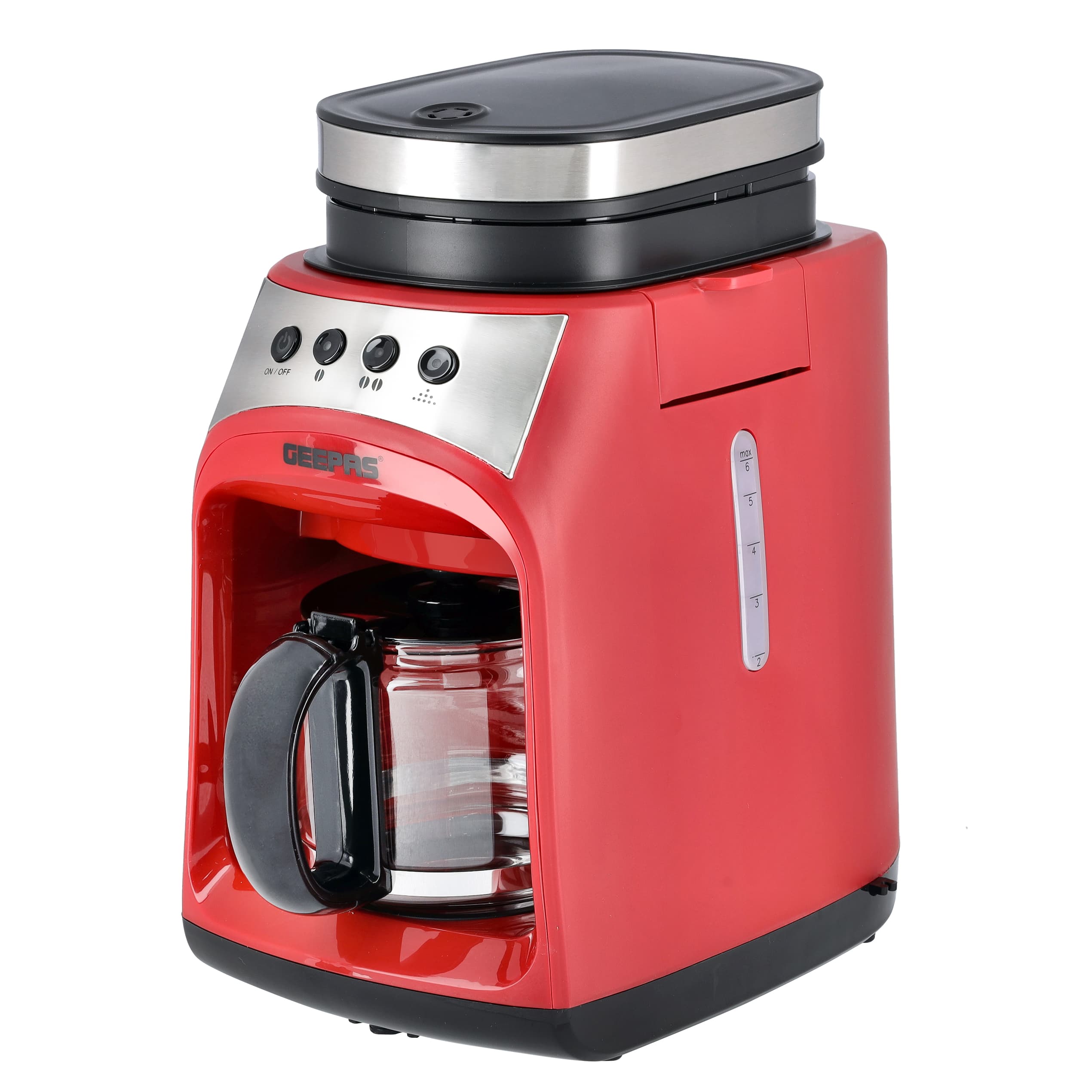 Geepas Grinder & Drip Coffee Maker With 0.6L Capacity, GCM41512 | Washable Filter | Non-Stick Coating Keep Warm Function | Filter Holder & Grinder | Water Level Gauge