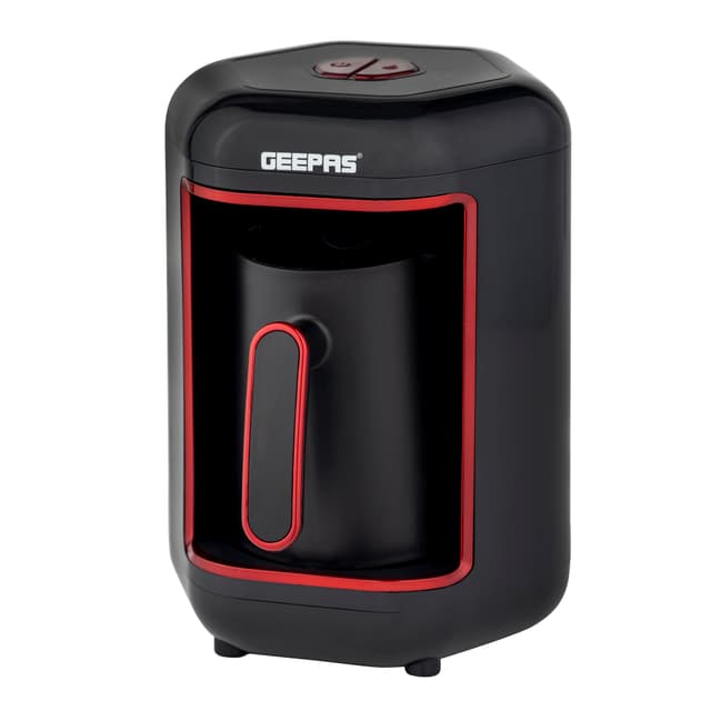 Geepas Turkish Coffee Maker, 4 Cups Capacity, GCM41515 | Plastic Materials With Stainless Steel Heat Plate | Overflow Prevention System | Sound Alarm System | Auto-Shut Off