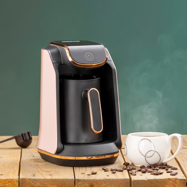 Geepas Turkish Coffee Maker, 4 Cups Capacity, GCM41517 | Plastic Materials With Stainless Steel Heat Plate | Overflow Prevention System | Sound Alarm System | Auto-Shut Off