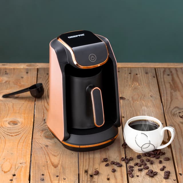 Geepas Turkish Coffee Maker, 4 Cups Capacity, GCM41517 | Plastic Materials With Stainless Steel Heat Plate | Overflow Prevention System | Sound Alarm System | Auto-Shut Off