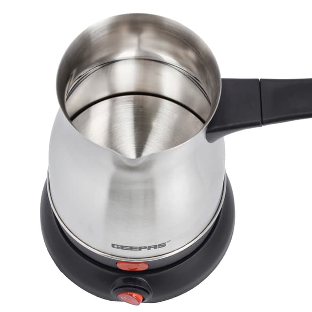 Geepas Electric Turkish Coffee Maker, Stainless Steel Body, GK38050 - 0.8L Capacity,360-Degree Rotation, Non-Automatic Cut Off, Coffee Kettle for Home Office, Food Grade and Safe to Drink, 2 Years Warranty