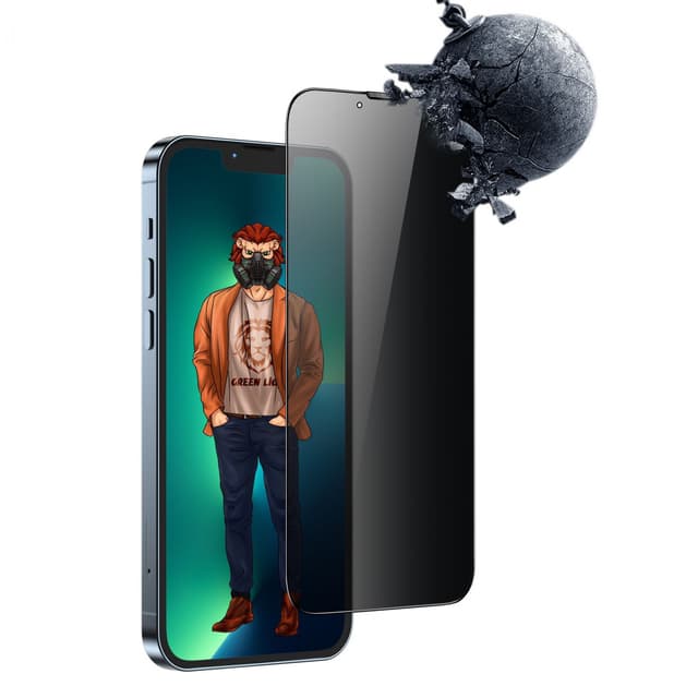 Green Lion Green 3D Desert Privacy Round Edge Glass Screen Protector for iPhone 13 / 13 Pro (6.1") - Black