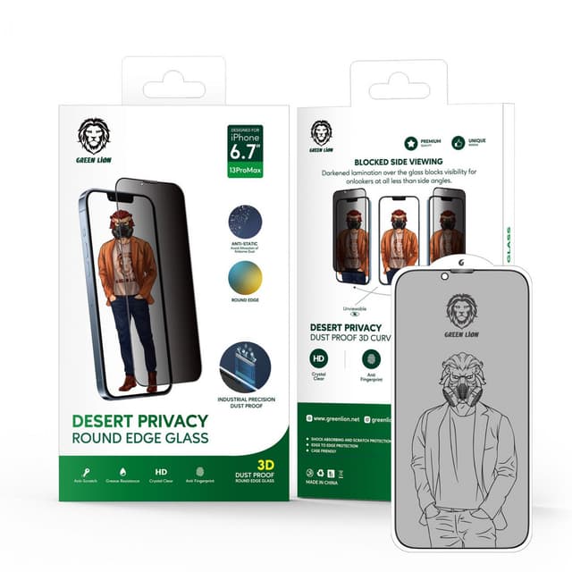 Green Lion Green 3D Desert Privacy Round Edge Glass Screen Protector for iPhone 13 / 13 Pro (6.1") - Black