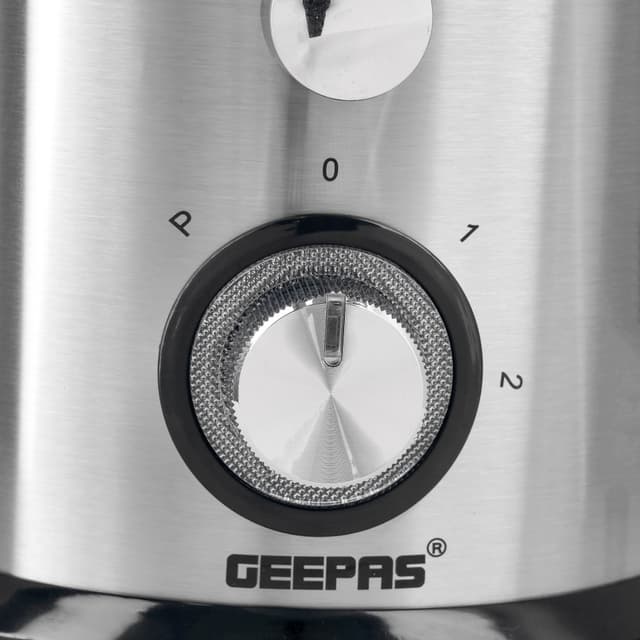 Geepas 4-in-1 Juicer Blender, 75mm Wide Feeding Chute, GSB44049 | 2.2L Pomace Container | 2 Speed with Pulse Function | 1L Glass Blender & Juice Jug | Safety Interlock | 800W Motor