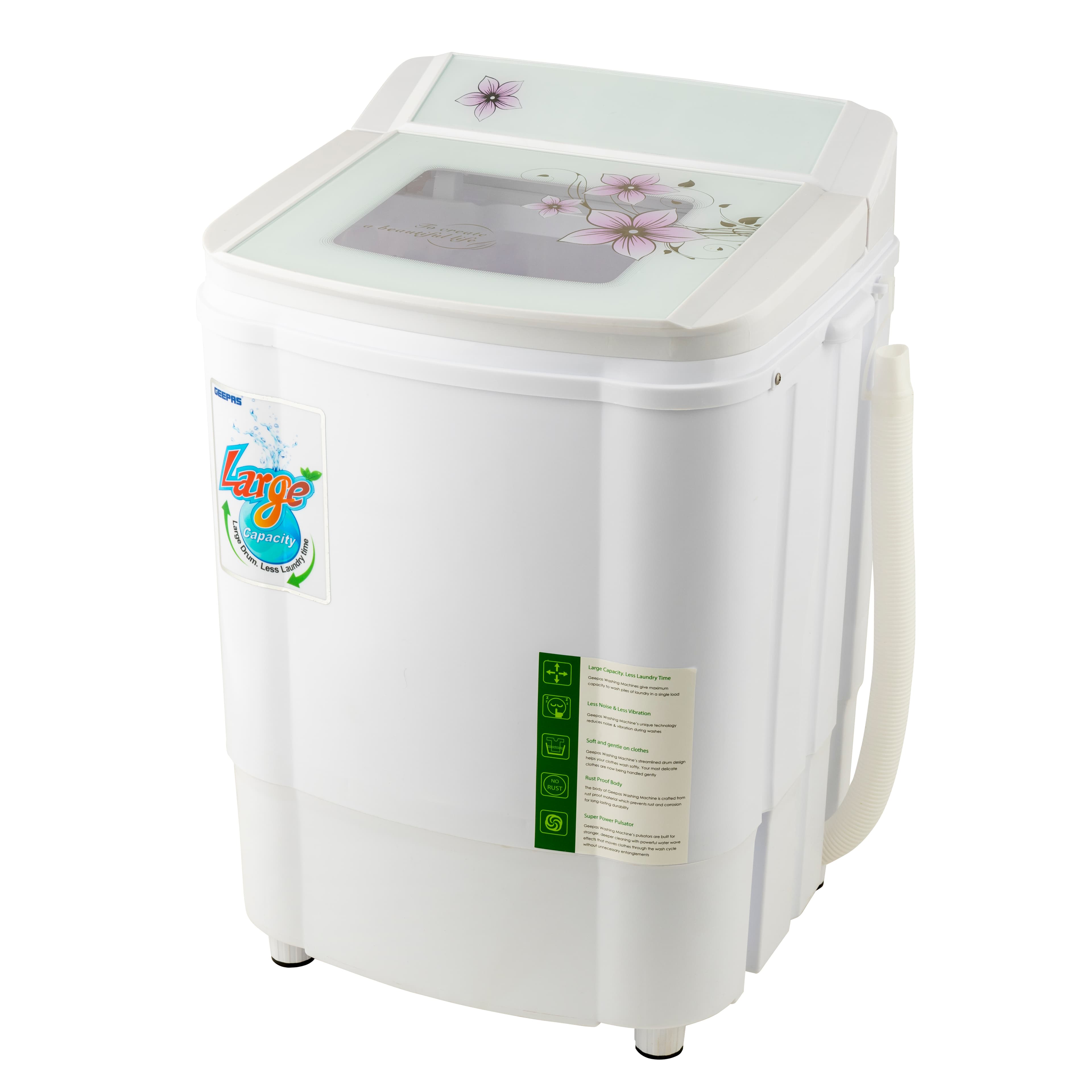 Geepas Washing Machine 2-in-1 Function, 3.5 KgGSWM18040 - Tempered Glass Cover