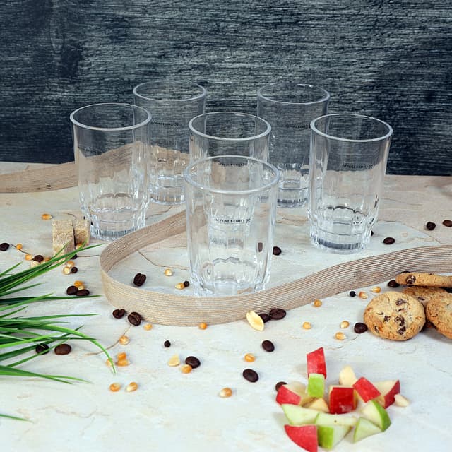 Royalford RF1385-GT6 265ml 6Pcs Glass - Water Cup Drinking Glass | Ideal for Party Picnic BBQ Camping Garden | Ideal for Water Wine Whisky Drinking & More