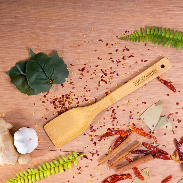 Royalford Bamboo Flat Turner - Heat Resistant Soft Grip Turner, Bamboo, Cooking And Baking Equipment