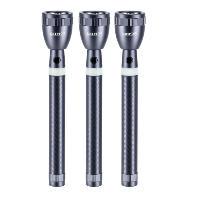 Krypton KNFL5136 3PCS Rechargeable Led Flash Light - Portable Design Aluminium Body with 4 Hour Working | T6 Led with Triple Booster technology | Ideal for Indoor & Outdoor use