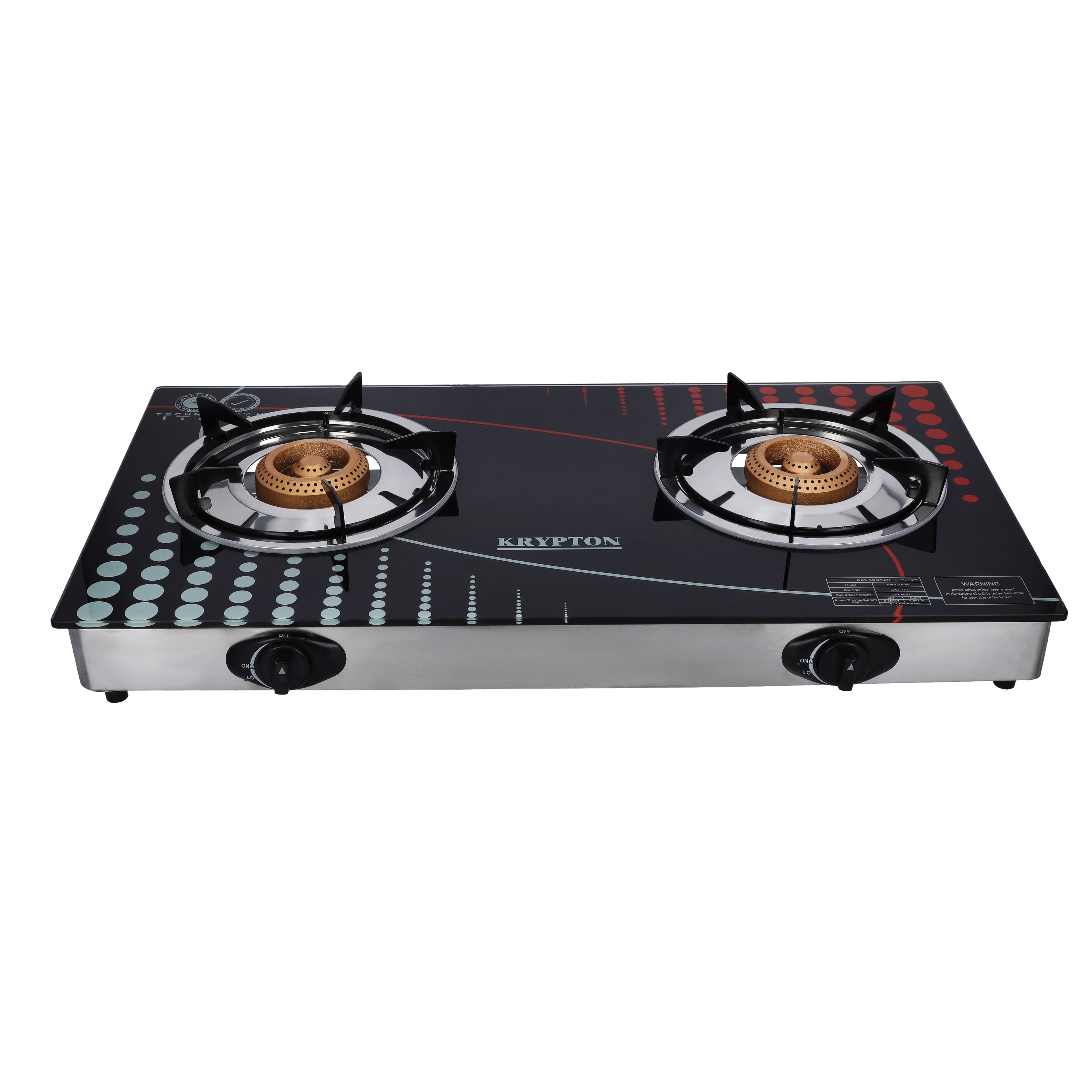 Krypton Tempered Glass Double Burner Gas Stove - Auto Ignition - Stainless-Steel Drip Pan - Glass