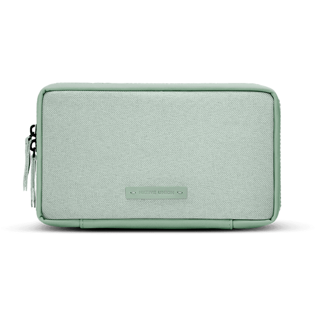 Native Union STOW TRAVEL V2 Organizer - Water Resistant Travel Pouch w/ Quick Access Front Pocket, Crafted with Durable Canvas – Stores Cables, Chargers, AirPods & More - Sage