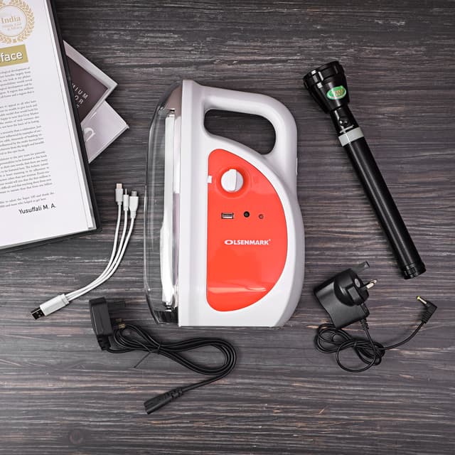 Olsenmark Emergency Lantern & Flashlight, 2 In 1 - 60 Pcs Smo Led With Three Tube Light - Usb Mobile