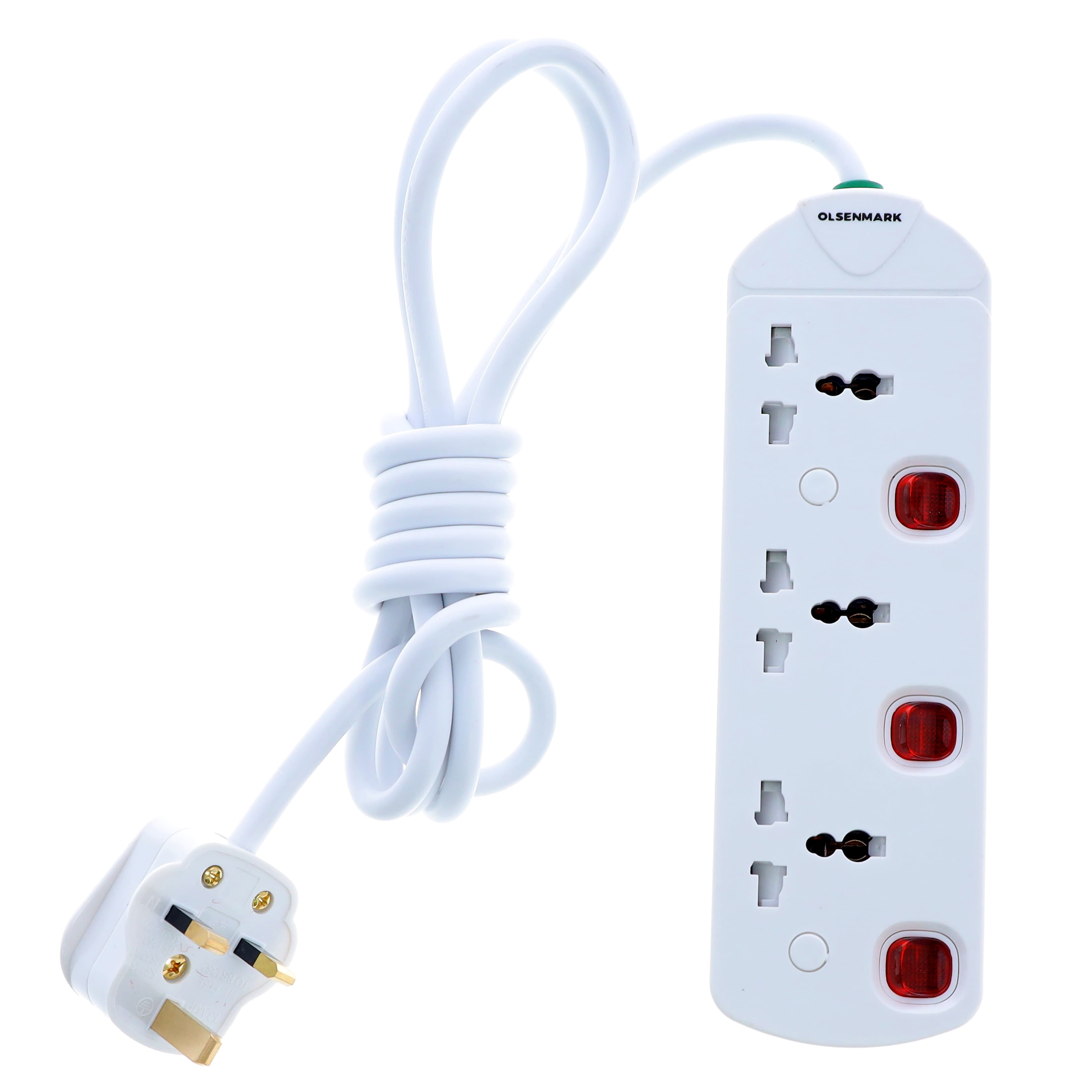Olsenmark 3Way Ext socket/3M/13Amp/Childprot 1X24