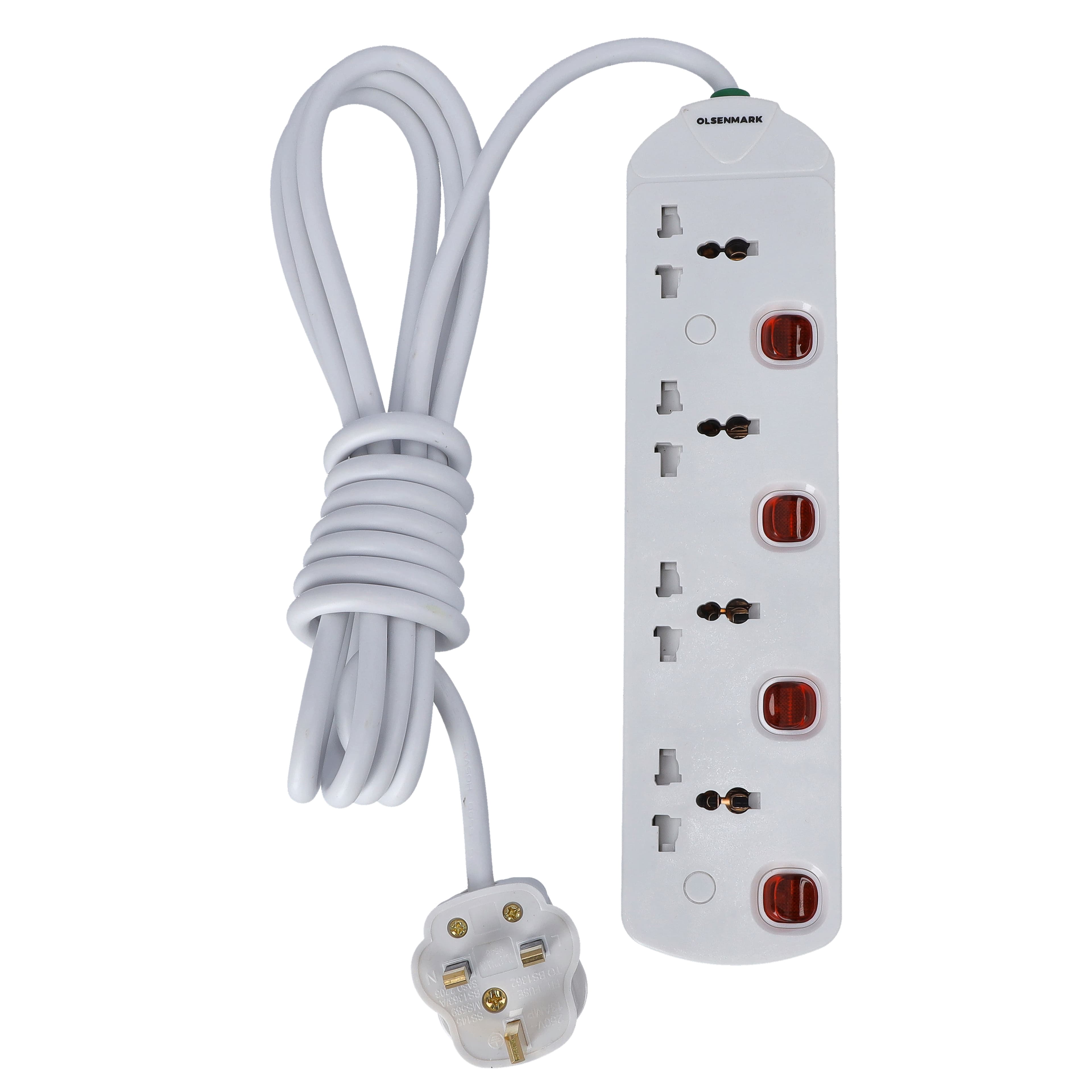 Olsenmark 4Way Ext socket/2M/13Amp/Childprot 1X24