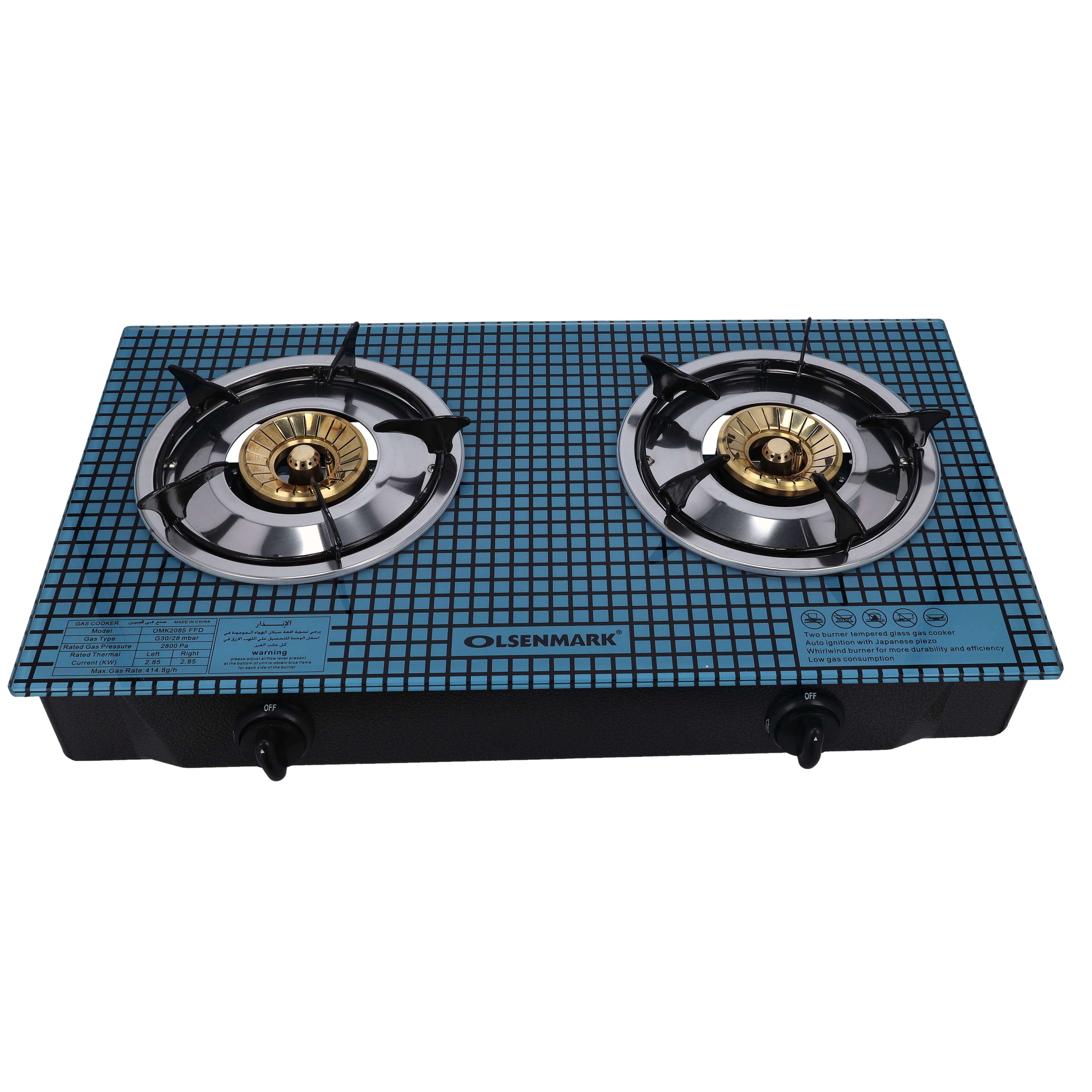 Olsenmark Double Burner Gas Stove - Auto Ignition - Toughened Glass - Low Gas Consumption
