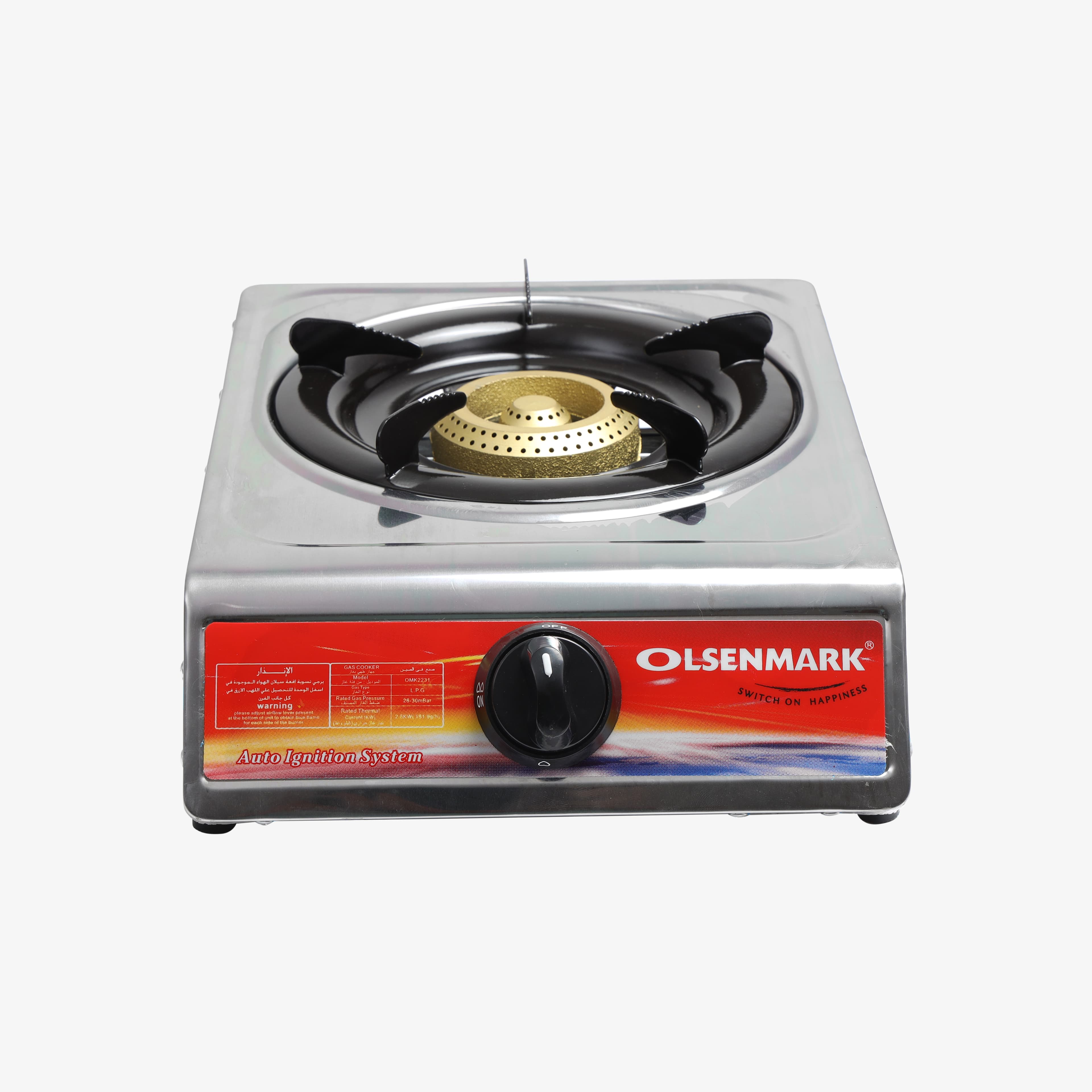 Olsenmark Stainless Steel Single Burner Gas Stove - Auto Ignition - Cast Iron Pan Burner