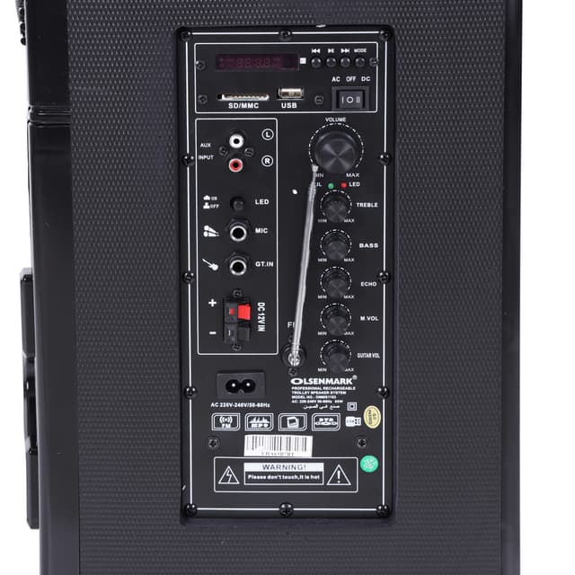 Olsenmark Rechargeable Trolley Speaker With Usb, Sd Card, Fm, Mic, Bluetooth & Remote - Led Light