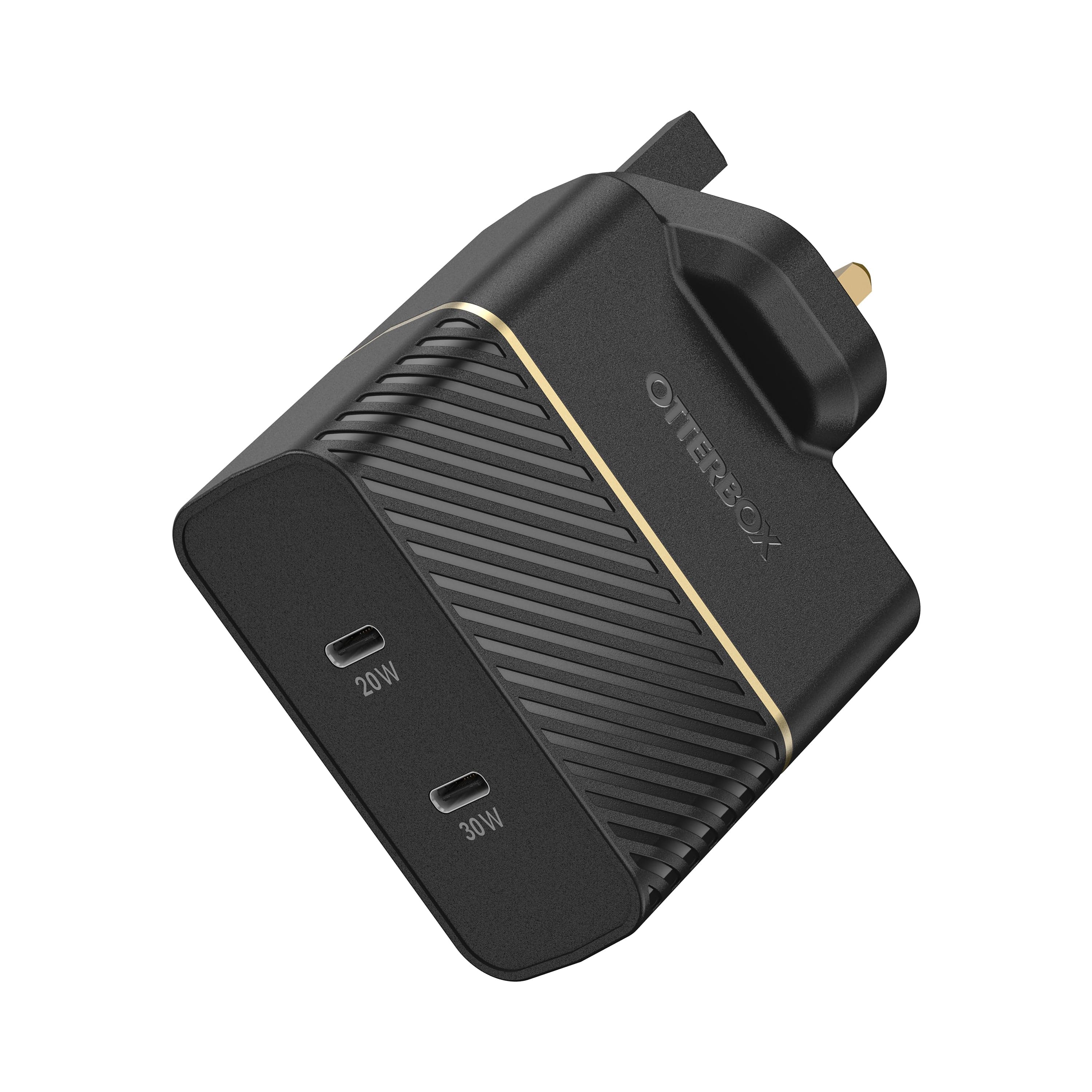 OtterBox UK Wall Charger 50 Watts - Compact Charger 2x USB-C Ports, Drop Tested,for iPhone 12/11/Pro/Pro Max/XR/XS/8/8Plus, iPad Pro/Air/Mini, MacBook Air & USB-C devices - Black
